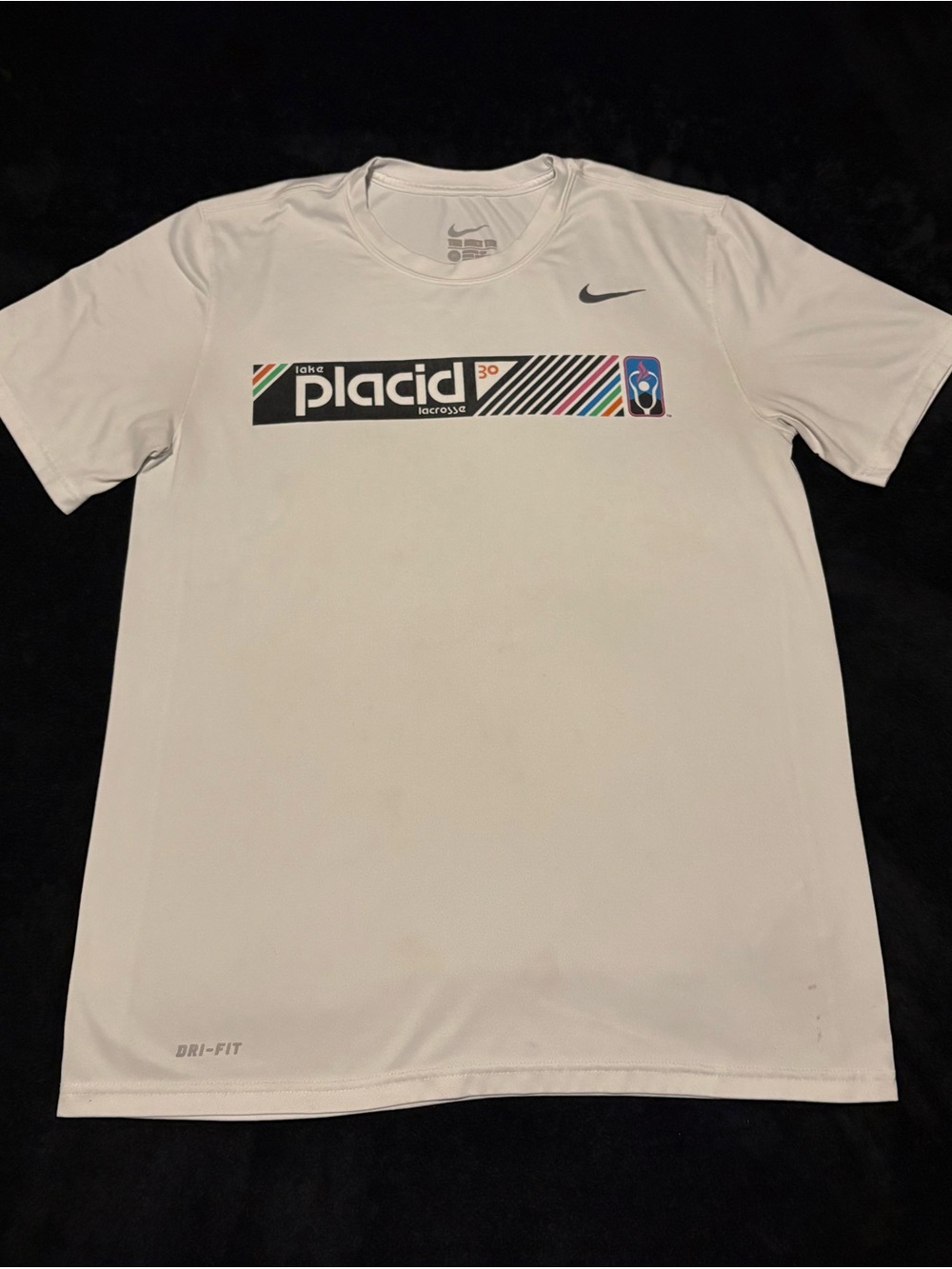 Lake Placid Lacrosse 30 Summit Classic Nike Dri-Fit 727982-100 white tee M 27x19